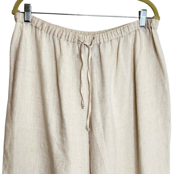 Caribbean Joe Linen Pants PL Petite Large Beige Embroidered Pull-On Cropped - Picture 2 of 7